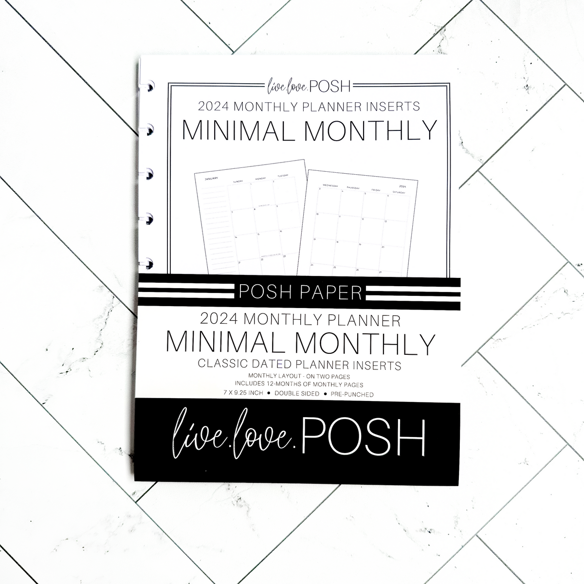 2024 MINIMAL MONTHLY PLANNER INSERTS 12 Months Live Love Posh