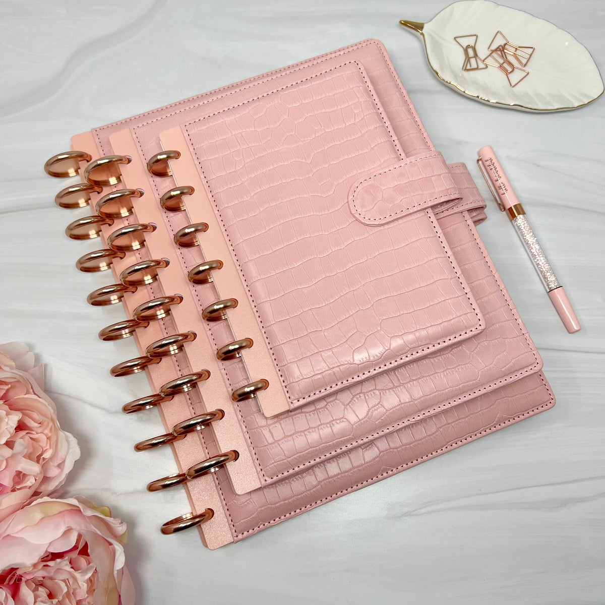 LUXE CROCO PLANNER COVER SET PINK PEONY Live Love Posh