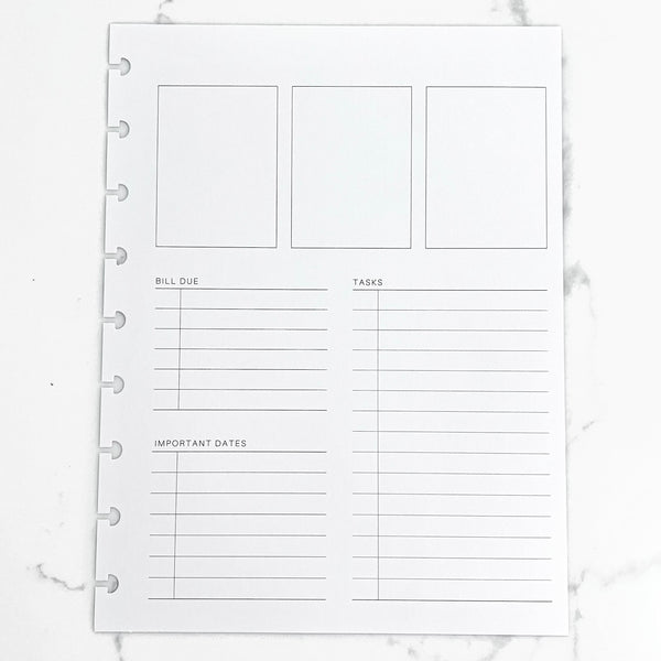 MINIMAL VERTICAL PLANNER INSERTS - 6 Months