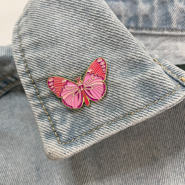 PINK BUTTERFLY ENAMEL PIN