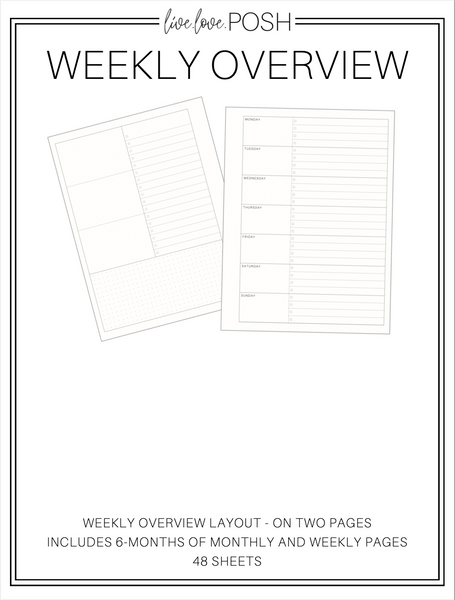 WEEKLY OVERVIEW PLANNER INSERTS - 6 Months