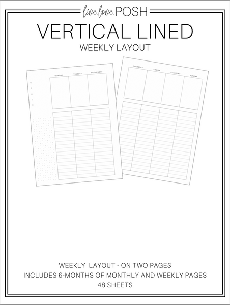 VERTICAL LINED PLANNER INSERTS - 6 Months