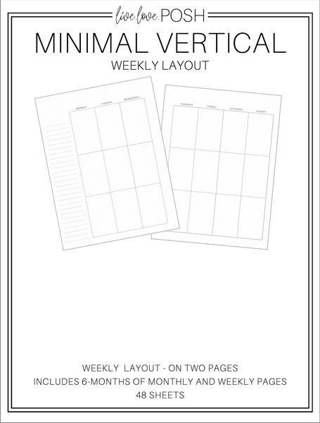 MINIMAL VERTICAL PLANNER INSERTS - 6 Months