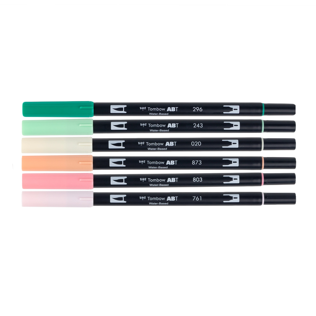 Tombow Dual Brush Pen Art Markers, Green Blendables, 6-Pack