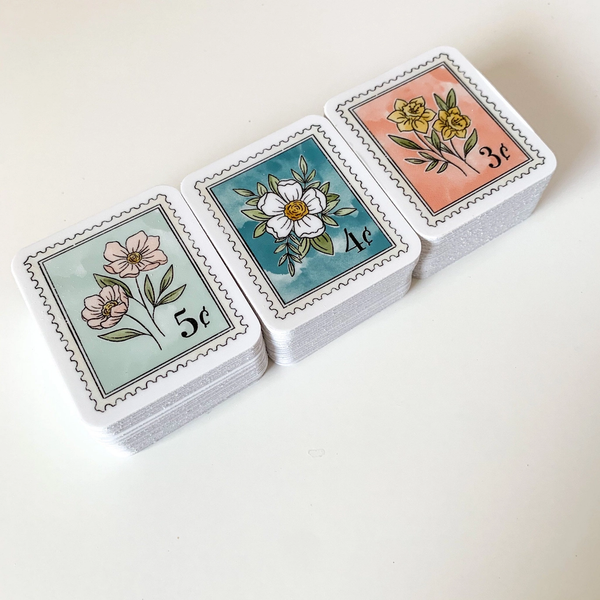 LIGHT BLUE FLORAL STAMP DIE CUT STICKER
