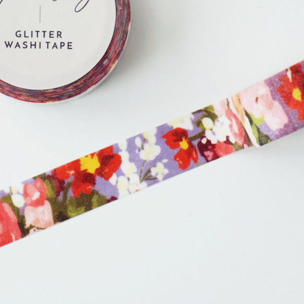 BLUE GLITTER FLORAL WASHI TAPE