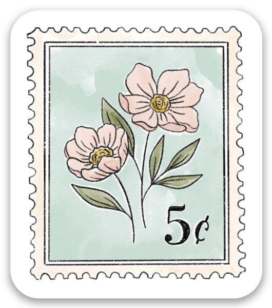 LIGHT BLUE FLORAL STAMP DIE CUT STICKER
