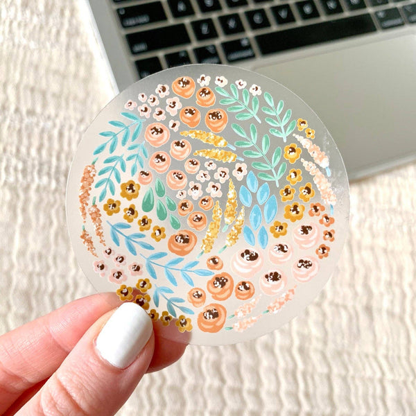 ROUND WILDFLOWERS DIE CUT STICKER (CLEAR)