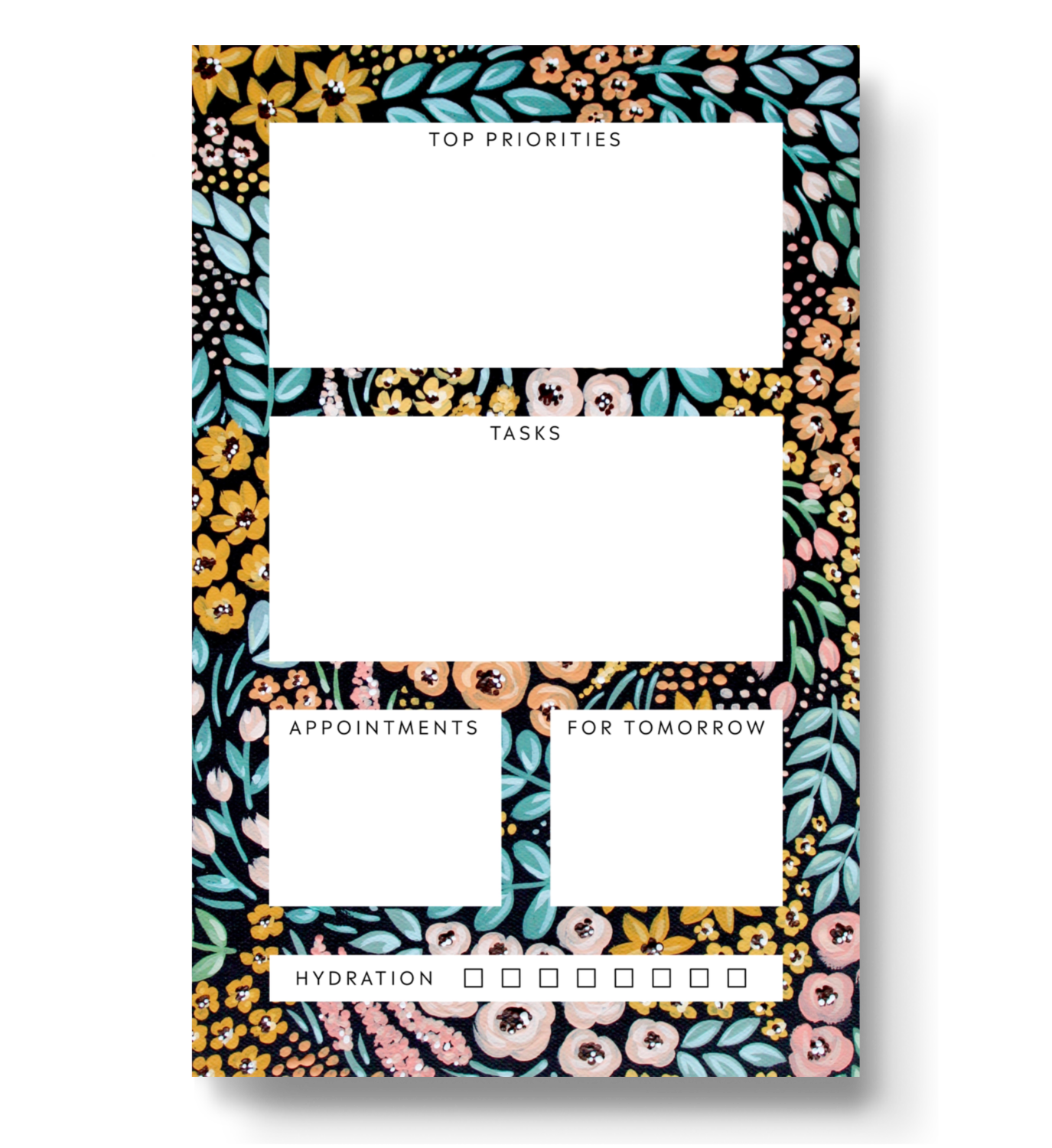 BLACK FLORAL DAILY PLANNER NOTEPAD