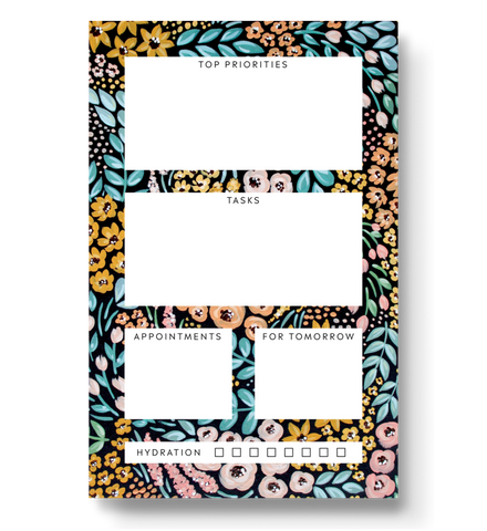 BLACK FLORAL DAILY PLANNER NOTEPAD