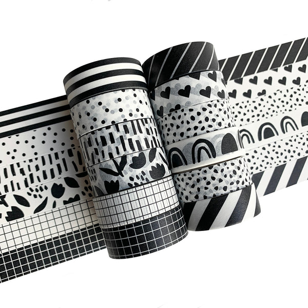 BLACK & WHITE WASHI TAPE (Set of 12)