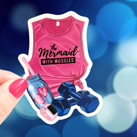 MERMAID WITH MUSCLES VINYL STICKER (CLEAR)