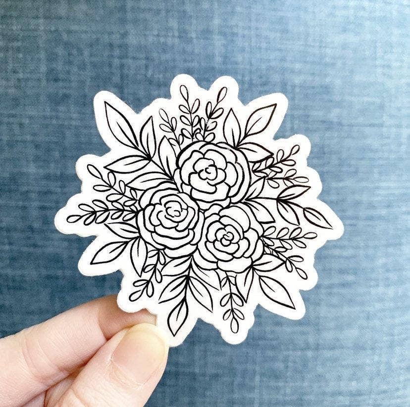 LINE DRAWN ROSE BOUQUET DIE CUT STICKER