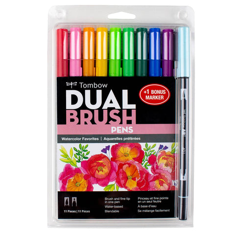 TOMBOW DUAL BRUSH PEN ART MARKERS - WATERCOLOR FAVORITES (Set of 11)