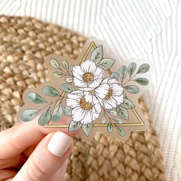 GOLD TRIANGLE FLORAL DIE CUT STICKER (CLEAR)