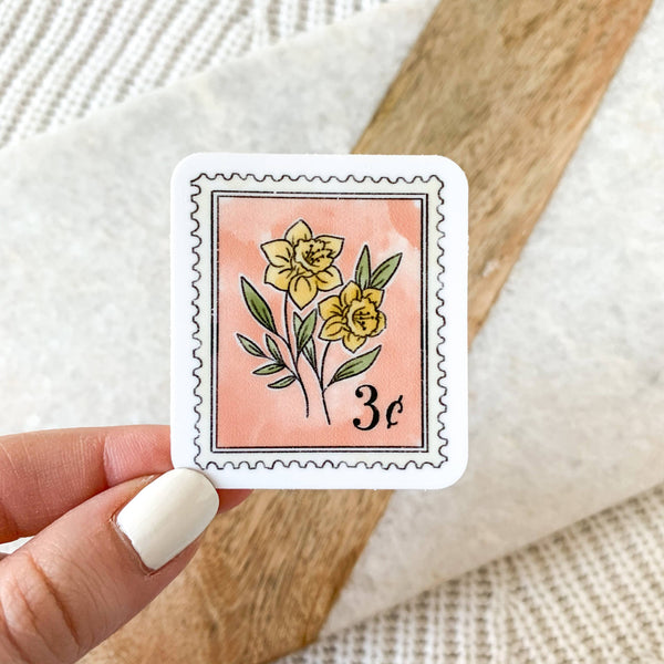 PINK FLORAL STAMP DIE CUT STICKER