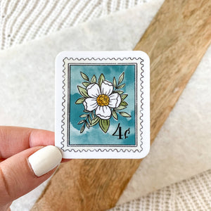 TEAL BLUE FLORAL STAMP DIE CUT STICKER