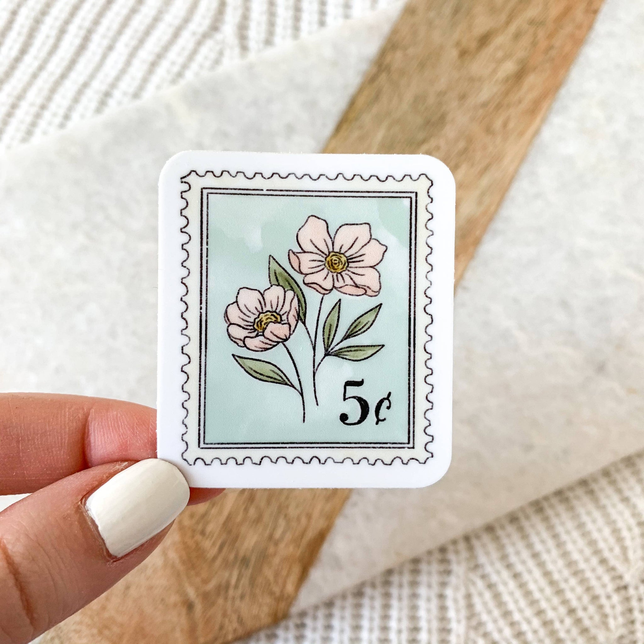 LIGHT BLUE FLORAL STAMP DIE CUT STICKER