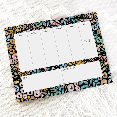 BLACK FLORAL WEEKLY PLANNER NOTEPAD