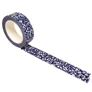 NAVY BLUE FLORAL LINED WASHI TAPE