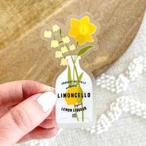 Floral Lemon Liqueur Bottle Sticker 3.2x1.6in