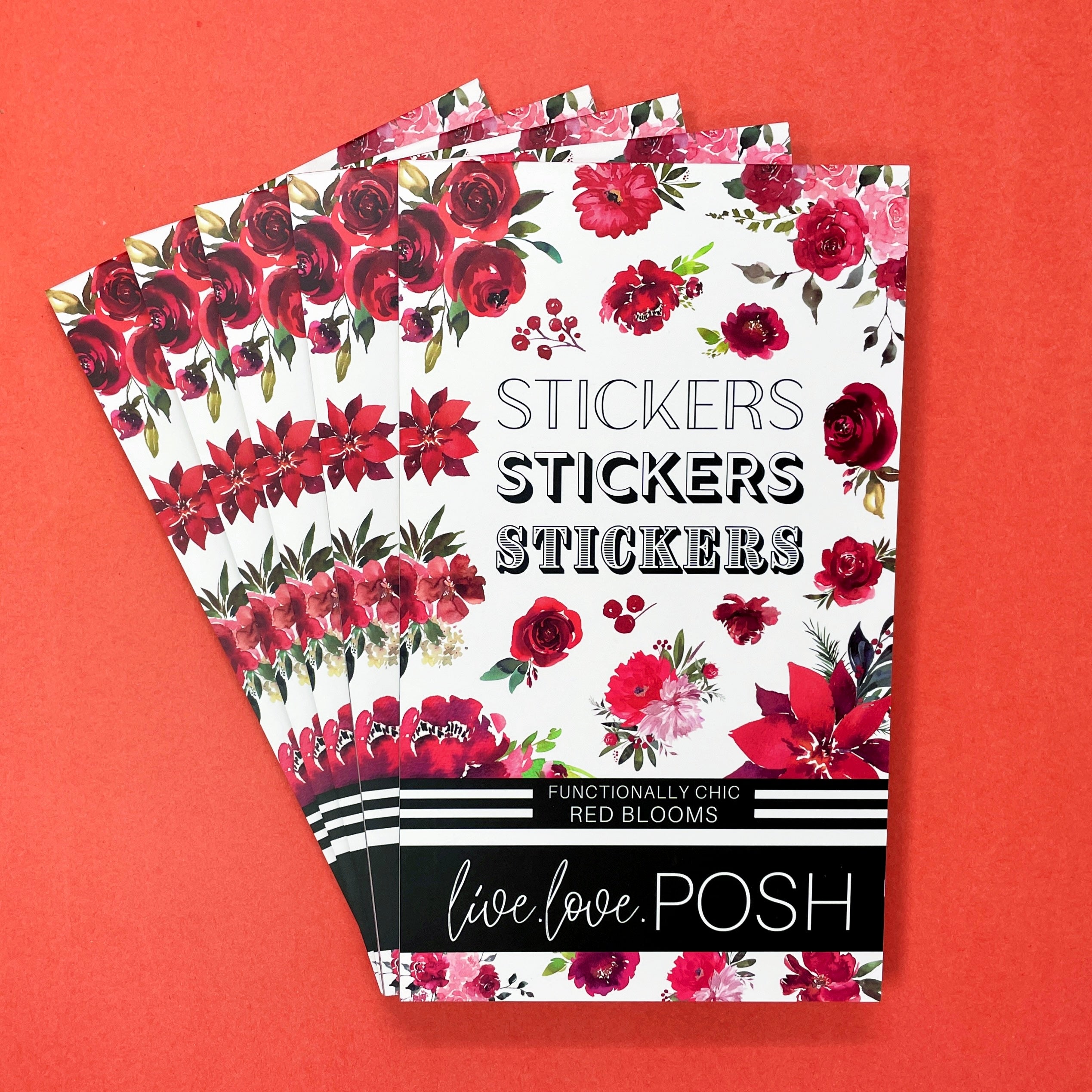 RED BLOOMS FUNCTIONALLY CHIC STICKER BOOK – Live Love Posh