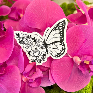 FLORAL LINED BUTTERFLY VINYL STICKER (CLEAR)
