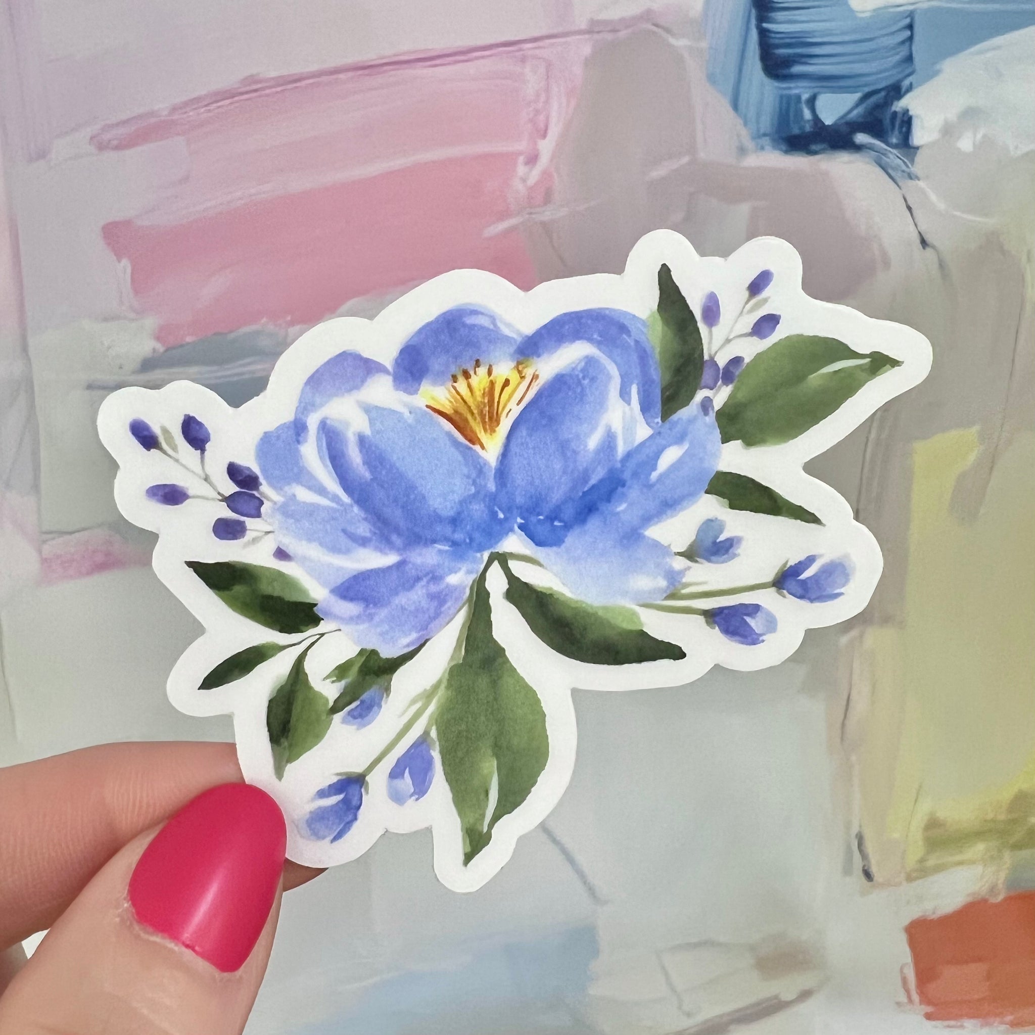 BLUE FLORAL VINYL STICKER (CLEAR)