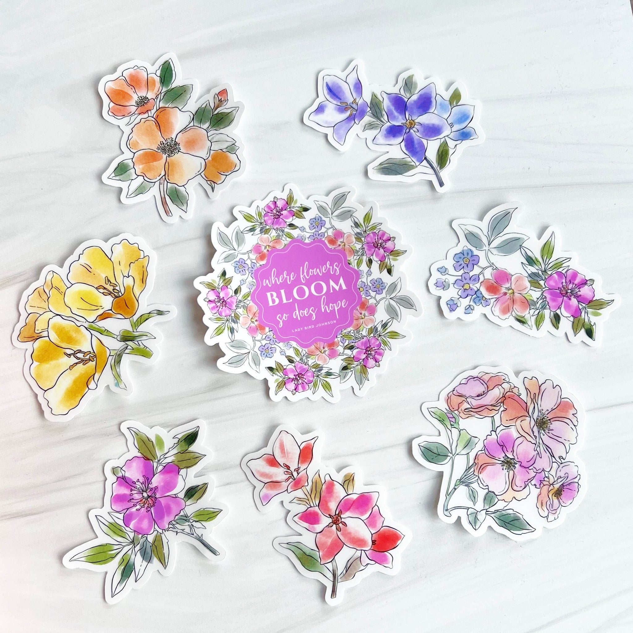 Five Pack of Floral Stickers – Birdsong Orchards