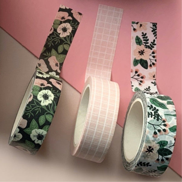 FLORAL & GRID WASHI TAPE - SET OF 3