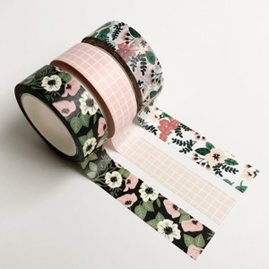 FLORAL & GRID WASHI TAPE - SET OF 3