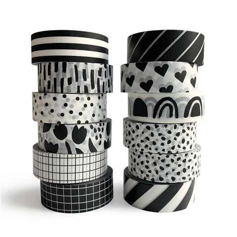 BLACK & WHITE WASHI TAPE (Set of 12)