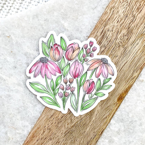 PINK FLOWER BOUQUET DIE CUT STICKER
