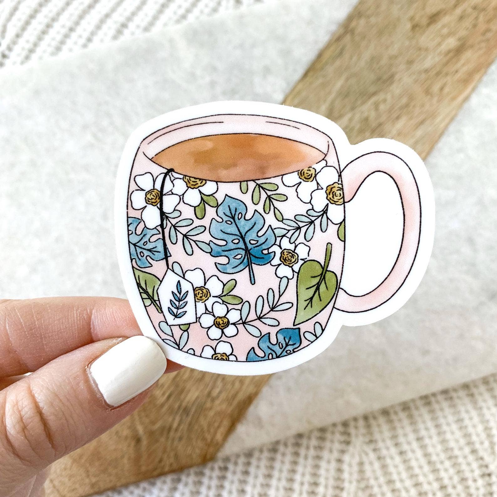 TROPICAL PINK TEACUP DIE CUT STICKER