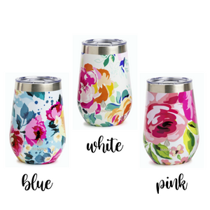 BRIGHT FLORAL STEMLESS WINE TUMBLER