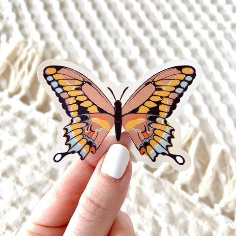 PINK SWALLOWTAIL BUTTERFLY DIE CUT STICKER (CLEAR)