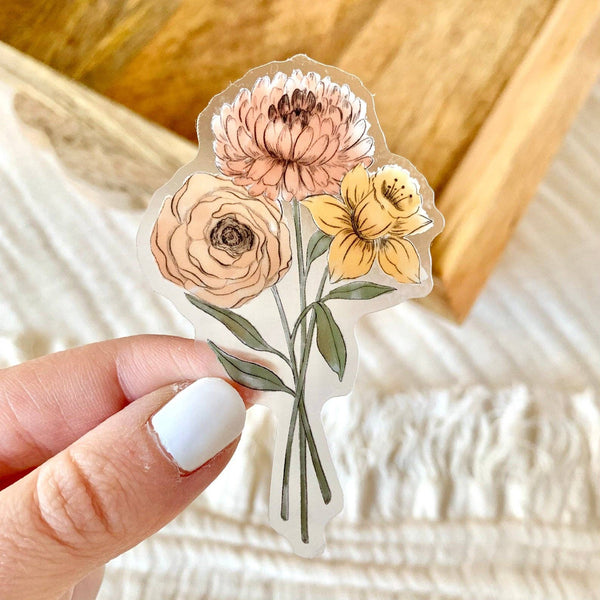 DAFFODIL AND CHRYSANTHEMUM DIE CUT STICKER (CLEAR)