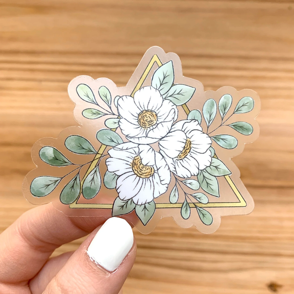 GOLD TRIANGLE FLORAL DIE CUT STICKER (CLEAR)