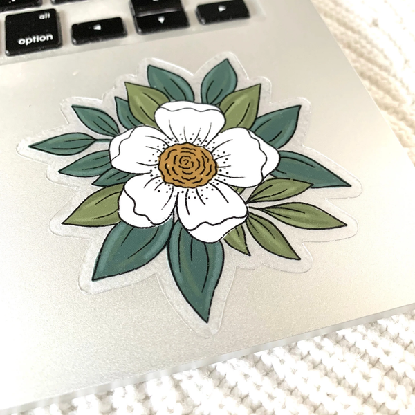 WHITE FLOWER STICKER (CLEAR)