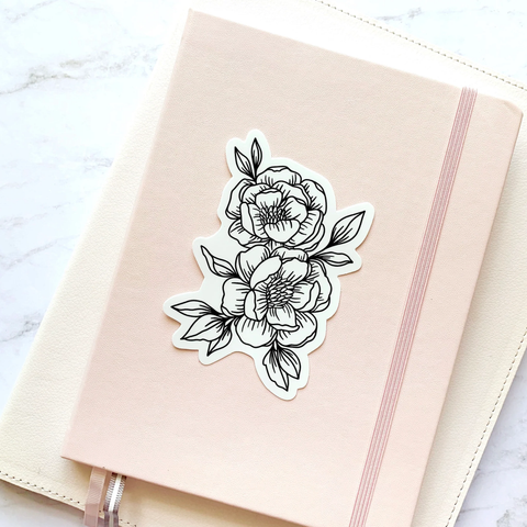 LINE DRAWN PEONIES DIE CUT STICKER