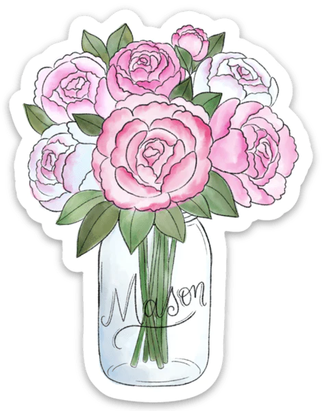 MASON JAR PEONIES DIE CUT STICKER