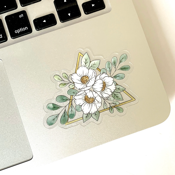 GOLD TRIANGLE FLORAL DIE CUT STICKER (CLEAR)