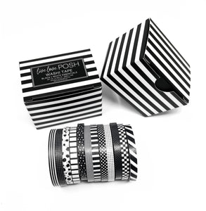 THIN WASHI TAPE ESSENTIALS - BLACK & WHITE (Set of 12)
