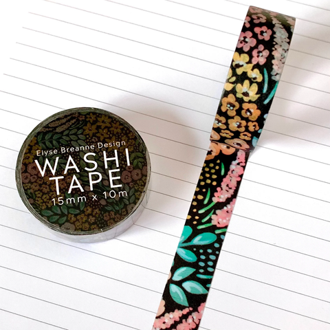 BLACK FLORAL WASHI TAPE